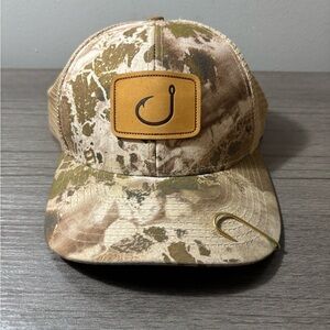 Avid Gear Camo Hat with Gold Fish Hook Detail Snap Back